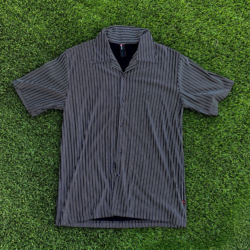 Mens camp collar/ cuban collar striped button up